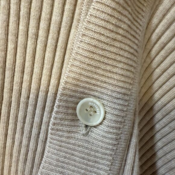 Jacquemus Asymmetric Ribbed Knit Cardigan with Strap in Beige Size 42 Wool Blend - Picture 12 of 13